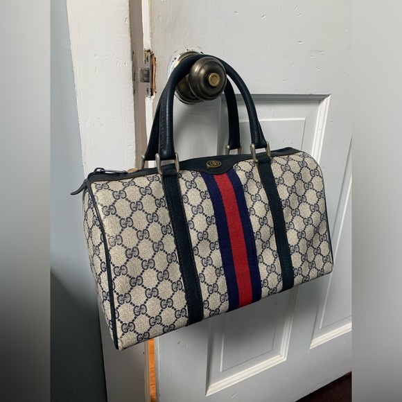 Authentic Gucci Sherry Line navy blue Ophidia Boston bag speedy bag - Picture 16 of 17